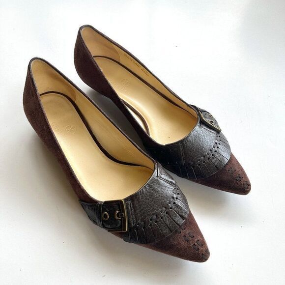 COLE HAAN POINTY TOE‎ LOW HEEL FRINGE BUCKLE BROWN - Picture 1 of 5